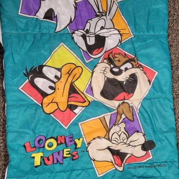 Vintage 90s Warner Bros Looney Tunes Sleeping Bag 1993 Bugs Taz Daffy Yosemite - Picture 3 of 15